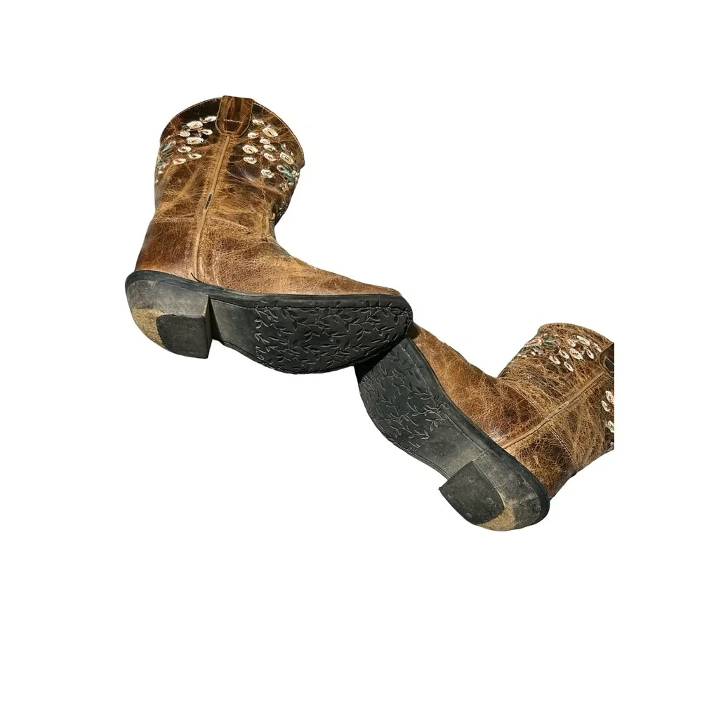 Shyanne Girls Brown Leather Floral Embroidered Western Cowgirl Boots Size 10D